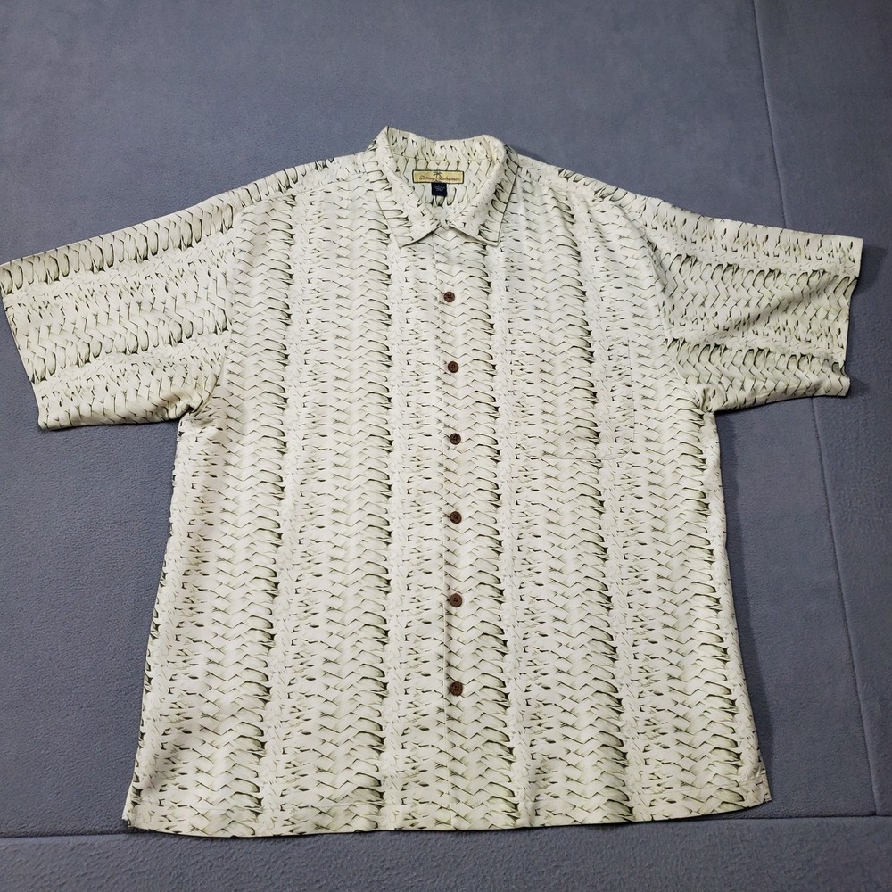 Tommy Bahama Shirt Mens Large Ivory White Floral Silk Hawaiian Pineapple Print